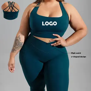 Nieuwe Op Maat Gemaakte Activewear Ademende Yogakleding 6xl Plus Size Fitness Workout 2 Stuks Bh V-Vorm Legging Set Plus Size Yogakleding