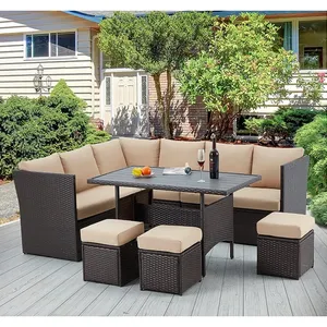 All-Weather Outdoor Poly Rattan Patio Furniture Weatherproof Garden Dining Sets Sectional Sofa