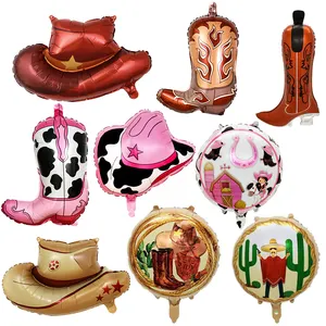 Sombrero de globo en forma de bota de vaquera marrón, zapatos, decoración de fiesta de globos de aluminio, regalos para Baby Shower, juguete para niños, juguetes temáticos mexicanos