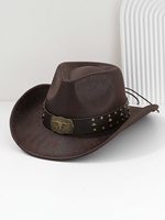 Chapeaux de cowboy marron personnalisés en gros avec ceinture à clous, chapeaux de fête country Longhorn pour adultes
