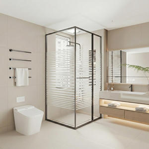 Cabine de <span class=keywords><strong>douche</strong></span> à l'italienne avec drain linéaire, receveur en résine de pierre antidérapant, porte de <span class=keywords><strong>douche</strong></span> en aluminium gris, porte coulissante carrée en verre trempé - Product Image 1