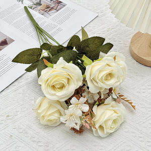 Ramo de Rosas Artificiales de 9 Ramas y 6 Cabezas, de Seda, Alta Simulación, para Decoración de Bodas y Hogar, Estilo Clásico, Arreglo Floral - Product Image 4