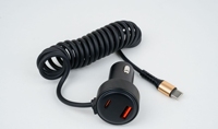 Adaptateur de chargeur de voiture rétractable PD QC3.0 LED 15V 20V 3A avec affichage numérique, charge rapide avec câble, adaptateur de chargeur de téléphone