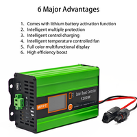 Contrôleur de charge solaire MPPT Boost 1200W étanche avec connecteur solaire 48V 60V 72V réglable 12-60V 30A pour usage domestique