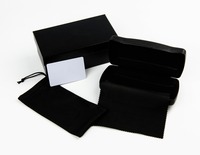Boîtes d'emballage pour lunettes de soleil en cuir souple à la mode en gros, boîte à lunettes noire, logo personnalisé