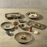 Yayu 2023 nouveaux designs rétro restaurant japonais couleur émaillée dîner rond personnalisé plats et assiettes assiettes en céramique en vrac