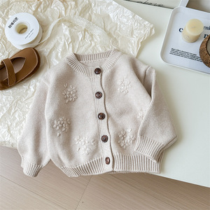 Tongxingyuan Girls' Knit Cardigan And Floral Dress Set Cotton Woolen Two Piece Spring Autumn Outfit - Product Image 2