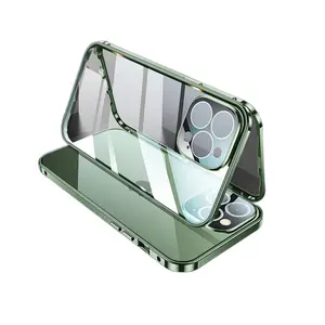 Coque de téléphone double face en verre trempé magnétique avec protection d'écran intégrée pour iPhone 14 Pro Max