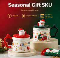 Ensemble de tasses en céramique de Noël avec couvercle, tasse à café pour les fêtes, pour la maison, le bureau, les réceptions et les cadeaux saisonniers