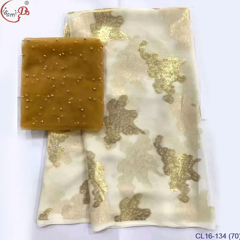 High quality Elegant plain soft style silk fabric chowleedee golden metallic popular design flower pattern silk for clothes