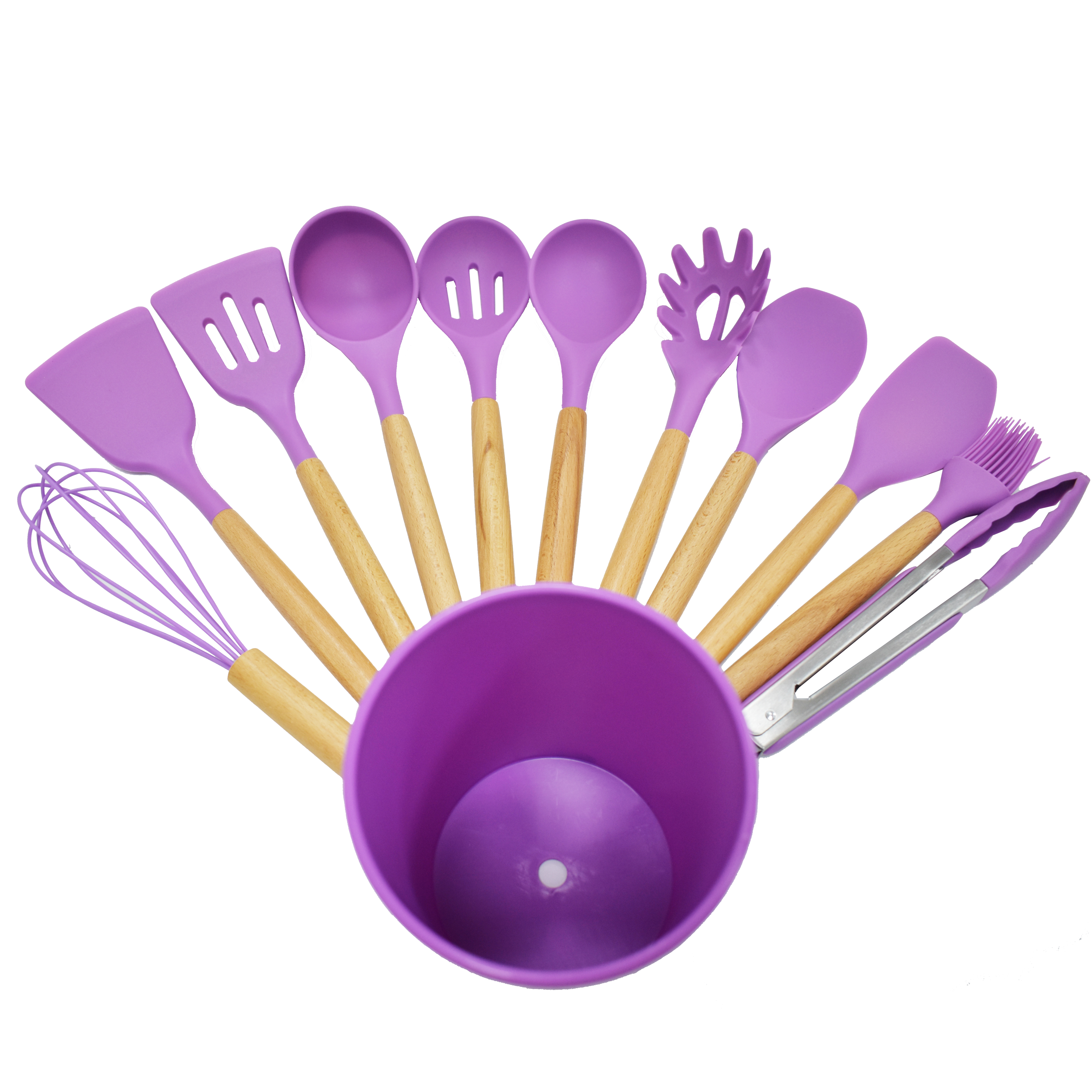 Дешевые 12 шт. в 1 набор деревянной ручкой кухонные принадлежности антипригарным аксессуары силиконовые кухонная утварь набор инструментов с держателем коробка