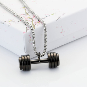 Stainless Steel <b>Dumbbell</b> Pendant Necklace 60cm Chain Unisex Fitness Jewelry Gift - Product Image 3
