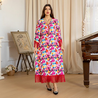 Robe de fête à imprimé floral pour femmes musulmanes arabes, Abaya, Jalabiya à franges, longues robes, Kaftan marocain, Vestidos, Robe de Ramadan de Dubaï