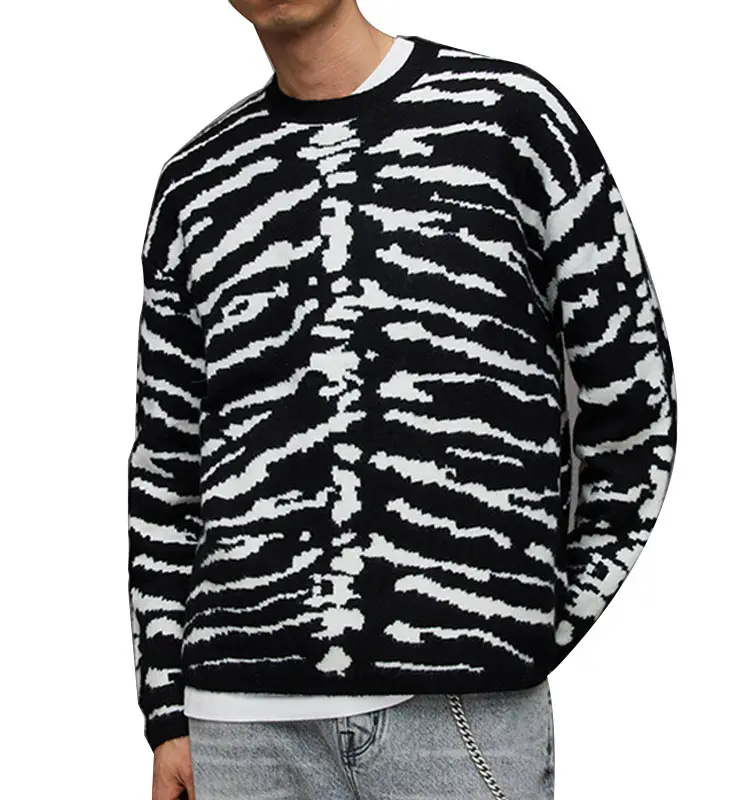काई क्यूई कपड़े शरद ऋतु सर्दी नए पुरुषों की खोपड़ी क्रूनेक स्वेटर काला/सफेद स्वेटर