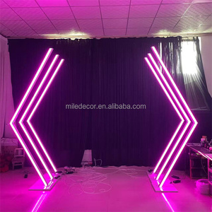 MILE Popular RGB Light Geometric Metal Backdrop Stand LED Tunnel Wedding <strong>Arch</strong> 90x270cm 8-9ft for Wedding Stage <strong>Walkway</strong> - Product Image 3