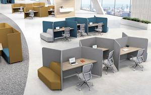 Modern Convertible 4-Person Modular Office <b>Partition</b> Workstation Desk with Honeycomb Screen - Product Image 3