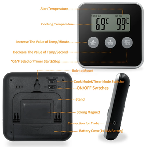 Bas prix grand LCD en acier inoxydable <span class=keywords><strong>sonde</strong></span> fumeur <span class=keywords><strong>four</strong></span> cuisine barbecue gril <span class=keywords><strong>thermomètre</strong></span> <span class=keywords><strong>avec</strong></span> <span class=keywords><strong>alarme</strong></span> - Product Image 2