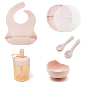 Ensemble d'alimentation pour bébé incassable <span class=keywords><strong>en</strong></span> silicone 100 % alimentaire sans BPA avec assiette à ventouse divisée, tasse à bec, bol, cuillère et fourchette - Product Image 1