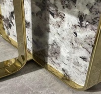 Table d'appoint en marbre avec base dorée en acier inoxydable, meuble de salon moderne de luxe