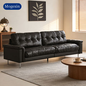 Sofá Seccional de Dos Plazas de Cuero PU Negro, Moderno, Lujoso y Cómodo, Estilo Italiano, Ideal para Sala de Estar, Hoteles y Apartamentos - Product Image 1