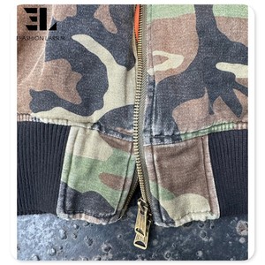 LARSUR Custom Factory Sun Faded Cotton Twill Camo Quilted Puffer Jacket Distress Vintage Wash Camouflage Crop Bomber Jacket - Product Image 5