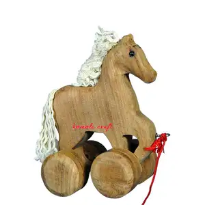 Cutie creative handmade wooden pull toys from India horse toy