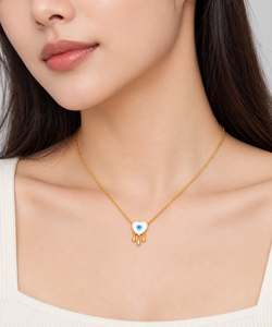 Collier pendentif cœur en acier inoxydable doré avec émail, plaqué or 14K sous vide, chaîne réglable 40+5 cm, 3,8 g - Product Image 5