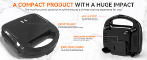 Sandwich Maker, <strong>Toaster</strong> and Electric <strong>Panini</strong> Press with Non-stick Plates, LED Indicator Lights, Cool Touch Handle, Black - Product Image 3