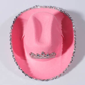 Prêt à expédier en gros rose Cowboy Cowgirl chapeaux diadème feutre Light Up Rodeo <span class=keywords><strong>Princess</strong></span> Hat - Product Image 4