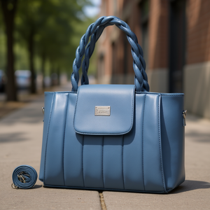 Sac fourre-tout en cuir PU bleu pour femme Fana Kaira, fermeture à rabat, bandoulière simple, style européen décontracté - Product Image 2