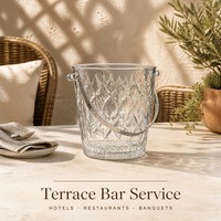 Seau à glace en verre 900 ml 135 mm avec poignée en métal à motif losanges, refroidisseur à champagne et vin, ODM OEM pour supermarchés et magasins d'alcool