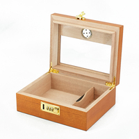 Humidor à cigares portable JH avec dessus en verre à grain de bois premium, serrure à code, boîte à cigares en bois massif