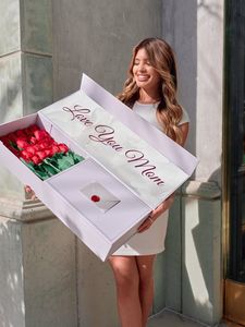 白色黑色长柄玫瑰纸板礼品盒鲜花包装 - Product Image 2