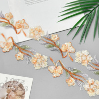 Ruban de dentelle à fleurs en sequins orange de luxe pour la broderie de robes et la décoration de vêtements
