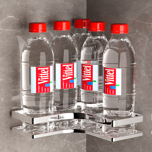 <b>Corner</b> Wall Mounted Storage Rack Chrome Finish 8mm Flat <b>Bar</b> Punch Free Bathroom Kitchen Shelf - Product Image 3