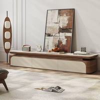 Ensemble de meuble TV et table basse en bois et marbre de luxe moderne, rectangulaire, élégant, pour salon, avec tiroirs