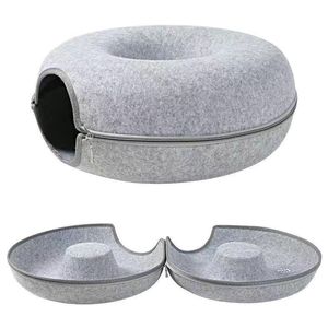 Túnel de Juego para Gatos 2 en 1 Desmontable, Redondo, de Fieltro, Lavable, Resistente a los Arañazos, <span class=keywords><strong>Cama</strong></span> <span class=keywords><strong>Cueva</strong></span> para Gatos de Interior - Product Image 5
