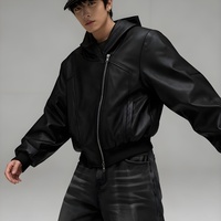 Veste en simili cuir à capuche pour homme, style streetwear, fermeture éclair, manteau décontracté