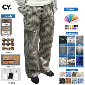 Fabricant en gros de pantalons à <span class=keywords><strong>carreaux</strong></span> pour hommes, fournisseur d'usine OEM ODM, pantalons vintage à <span class=keywords><strong>carreaux</strong></span>, pantalons décontractés à jambes larges, prix de gros - Product Image 3