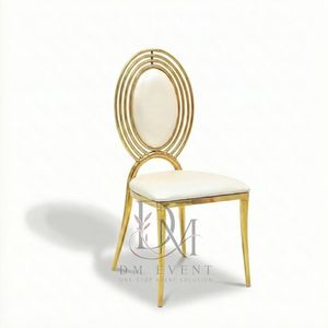 Chaise ovale à triple anneau doré en acier inoxydable avec coussin blanc pour lieux de mariage, salles de banquet et organisateurs d'événements - Product Image 2