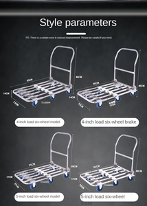 Kereta lipat 6 roda baja tahan karat, kereta tangan troli tempat tidur datar besar untuk bergerak dengan rem - Product Image 6