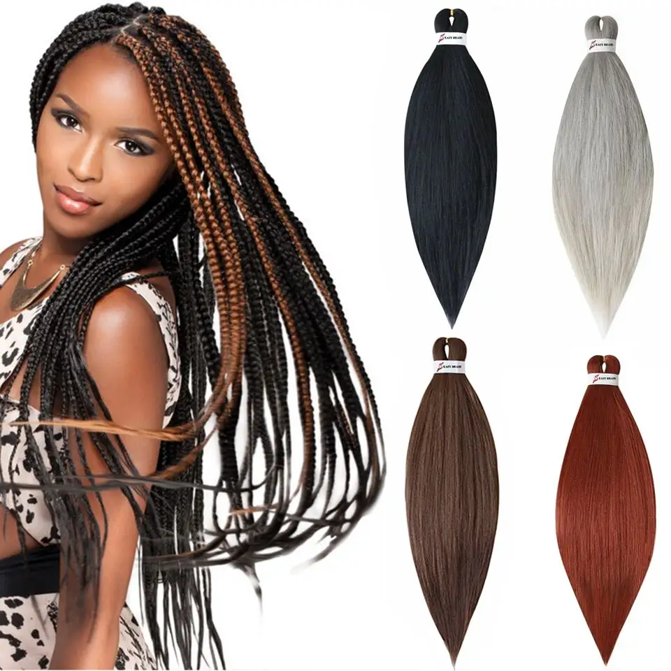 Dropshipping 24'' Long Straight Yaki Braids Synthetic Easy Attachment For Crochet Hair Braids Ombre Easy Braids Pre-stretched