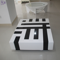 Ensemble de table basse carrée et meuble TV en Corian noir et blanc moderne personnalisé pour le salon - Design durable