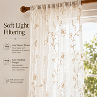 Rideaux Bohèmes 2 Panneaux à Motif Feuille Brodé, Semi-Transparents, en Faux Lin, à Passe-Tringle, Toutes Saisons, pour Fenêtre Standard, Salon