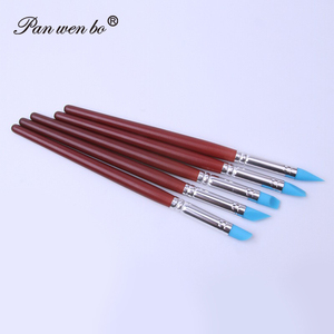 Outil de sculpture en argile 5 pièces pointe en caoutchouc brosses en silicone poterie argile stylo façonnage outils de sculpture avec manche en bois - Product Image 5