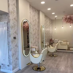 Mobilier de salon de barbier doré de grande taille <span class=keywords><strong>et</strong></span> à prix abordable station de coiffure avec miroir de maquillage LED pour salon de beauté avec table - Product Image 4