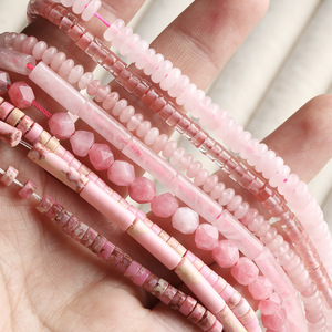 ลูกปัดโอปอลสีชมพูธรรมชาติทรงหลอด ลูกปัดโรสควอตซ์ทรงลูกคิด ลูกปัดอัญมณีหลวมๆ สำหรับทำสร้อยข้อมือและสร้อยคอทำมือ - Product Image 3