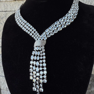 Oval Moissanite 925 Silver Lariat <b>Necklace</b> Earring Set <b>Statement</b> Chunky Design Engagement Party Jewelry Gift Style - Product Image 1