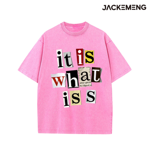 T-shirt in cotone oversize lavato con stampa 'Is What IT Is', stile retrò streetwear, per uso quotidiano casual, maglietta, magazzino USA, vendita all'ingrosso - Product Image 5