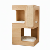Meuble pour chat moderne en bois, type table de chevet, avec lit, griffoir, perchoir, 3 niveaux et base antidérapante
